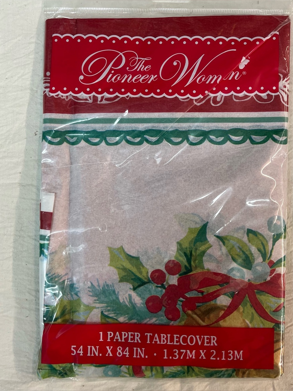 Pioneer Woman Holiday Tree Soft Printed Sateen Tablecloth Paper Cover 54x84”
